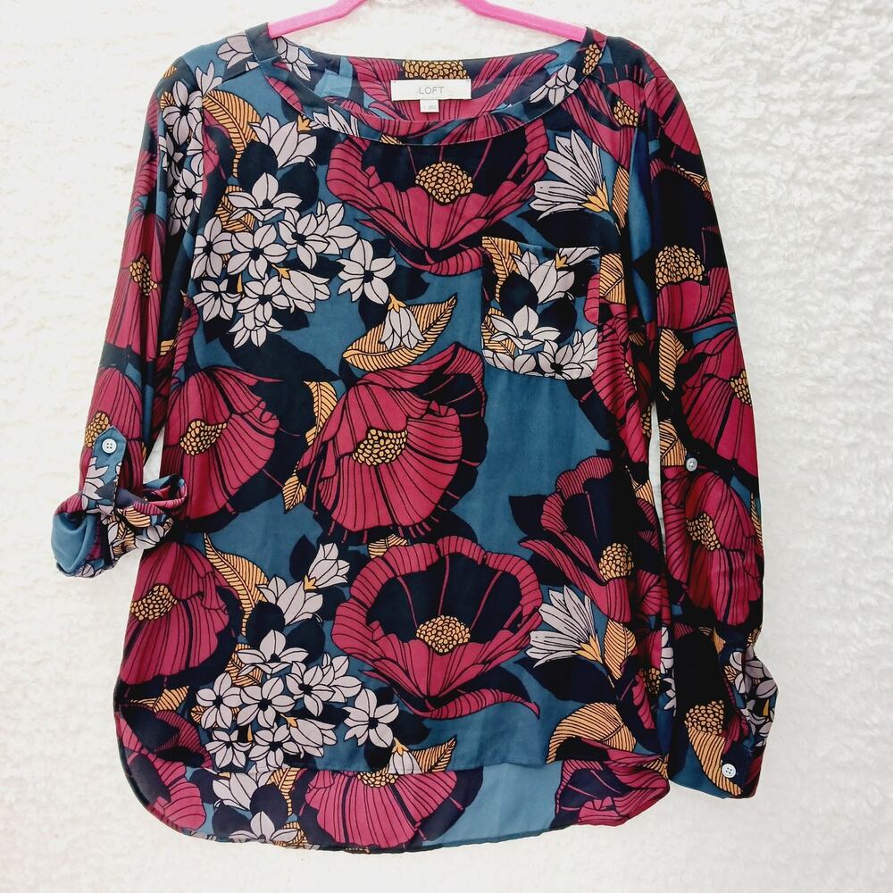 Blouse Floral Bold Red Blue Gold Romantic Artsy Boho Poppy Whimsycore Size S